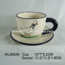 2016 new style duck decal ceramic mug with saucer for wholesale